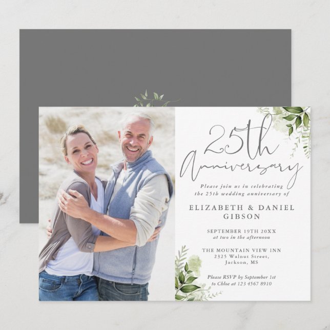 Invitation 25e anniversaire de mariage floral arge (Devant / Derrière)