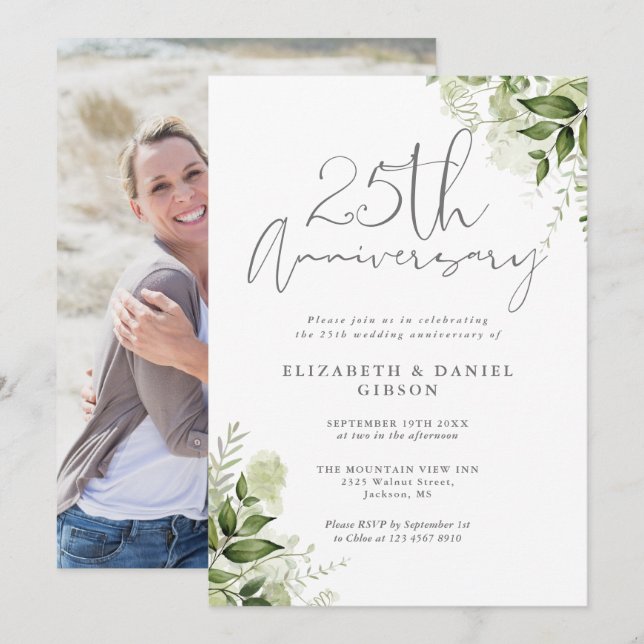 Invitation 25e anniversaire de mariage Floral de v (Devant / Derrière)