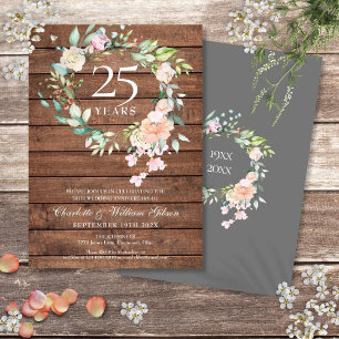 Invitation 25e Anniversaire de Mariage Floral Rustique Bois