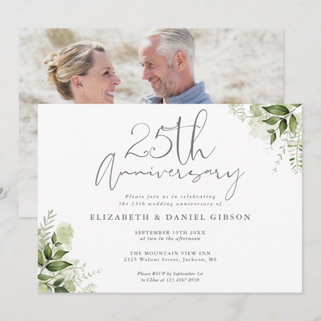 Invitation 25e anniversaire de mariage Floral verd (Devant / Derrière)