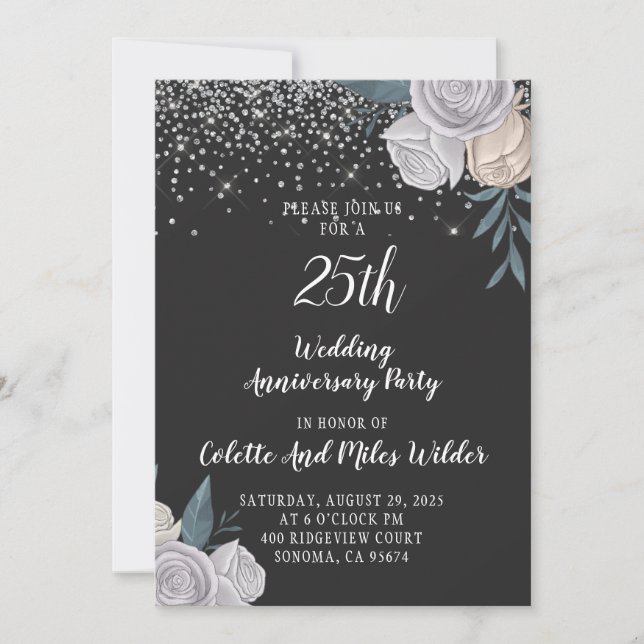 Invitation 25e Anniversaire de Mariage Noces d'Argent (Devant)