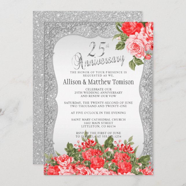 Invitation 25e anniversaire de mariage Noces d'argent | Texte (Devant / Derrière)