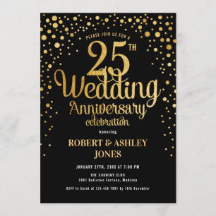 Invitation 25e anniversaire de mariage - Noir et or