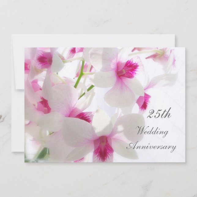 Invitation 25e anniversaire de mariage. Orchidées blanches (Devant)