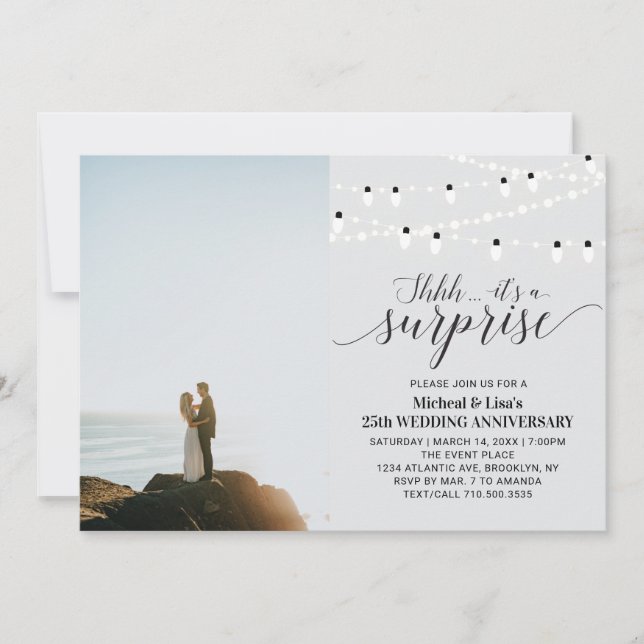 Invitation 25e Anniversaire de Mariage Photo Argent / Gris (Devant)
