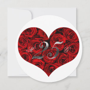 Invitation 25e Anniversaire de Mariage Roses Rouges Cœur Élég
