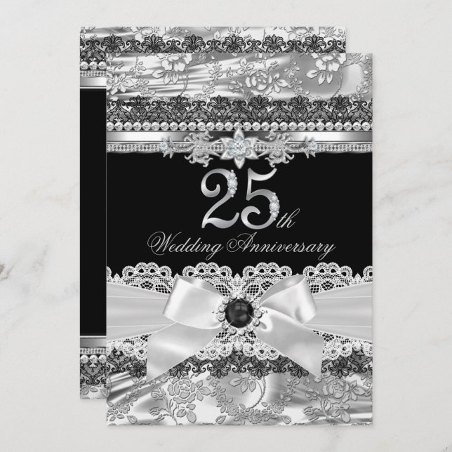 Invitation 25e anniversaire de mariage ruban en de (Devant / Derrière)