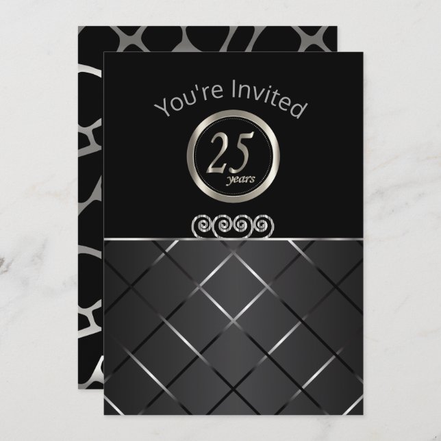 Invitation 25e anniversaire de mariage sur fond noir (Devant / Derrière)