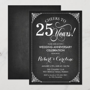 Invitation 25e anniversaire de mariage - Tableau noir blanc