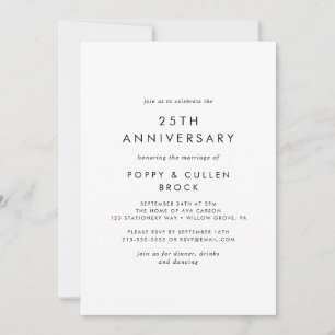 Invitation 25e anniversaire de mariage typographie chic