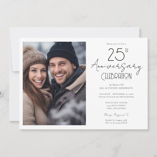 Invitation 25e anniversaire de mariage - une seule photo (Devant)