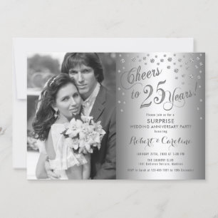 Invitation 25e anniversaire de surprise avec photo - Argent