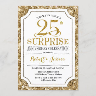 Invitation 25e anniversaire de surprise - Gold blanc
