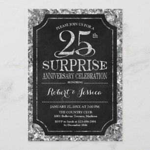 Invitation 25e anniversaire de surprise - Noir d'argent