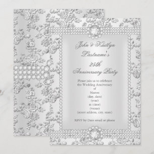 Invitation 25e Anniversaire Diamant Rose Damassé Argent long