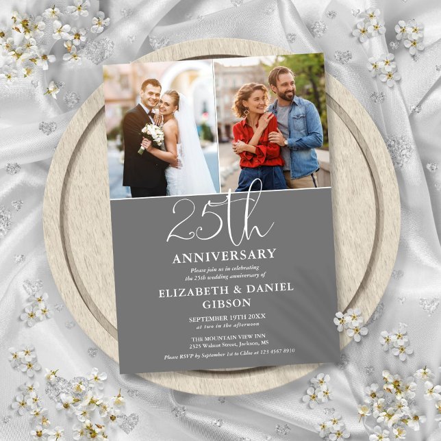 Invitation 25e anniversaire du Mariage Alors et maintenant 2  (25th Wedding Anniversary Then And Now 2 Photo Invitation)