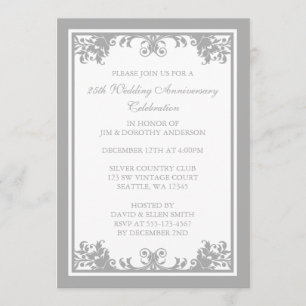 Invitation 25e anniversaire du Mariage Argent Flourish Scroll