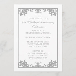 Invitation 25e anniversaire du Mariage Argent Flourish Scroll