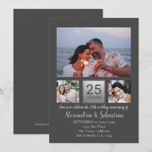 Invitation 25e anniversaire du Mariage argent gris personnali
