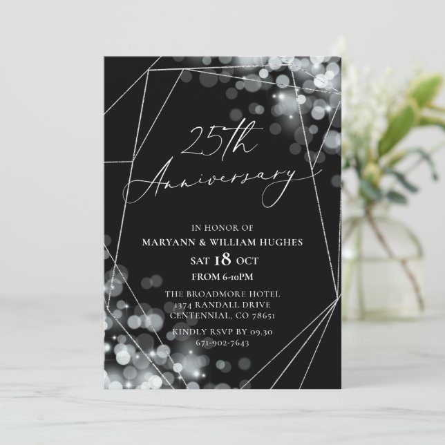 Invitation 25e anniversaire du Mariage Black & Silver (Debout devant)