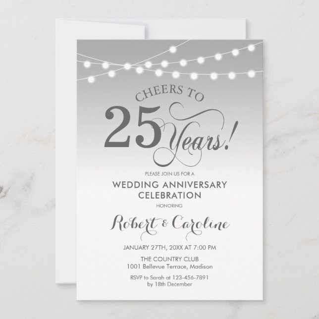 Invitation 25e anniversaire du Mariage - Blanc d'argent (Devant)