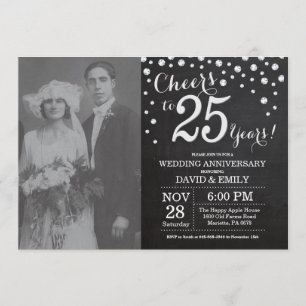 Invitation 25e anniversaire du Mariage Chalkboard Black Silve