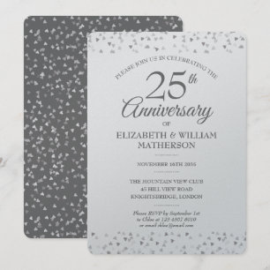 Invitation 25e anniversaire du Mariage Coeurs d'argent Metall