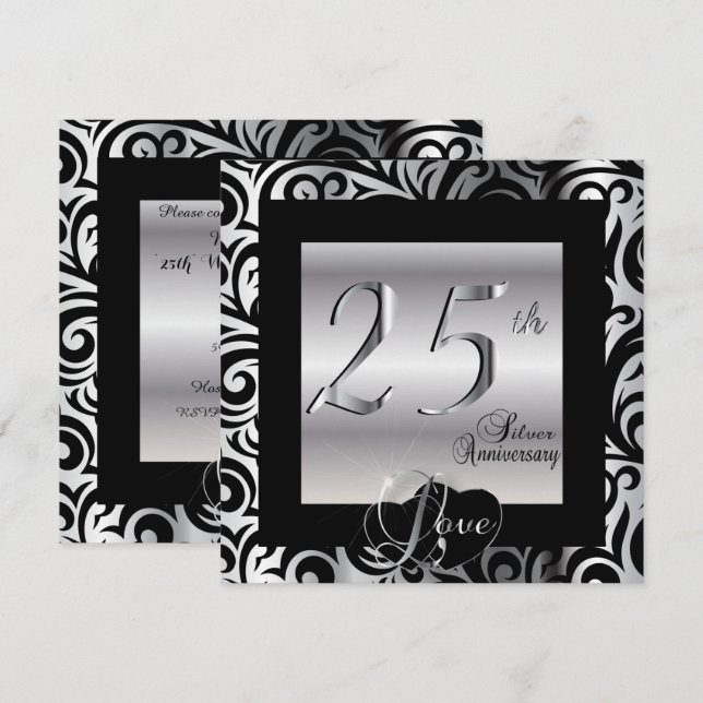 Invitation 25e anniversaire du Mariage d'argent (Devant / Derrière)