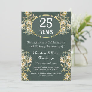 Invitation 25e anniversaire du Mariage d'argent Floral riche