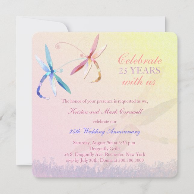 Invitation 25e anniversaire du Mariage de Dragonfly Couple (Devant)