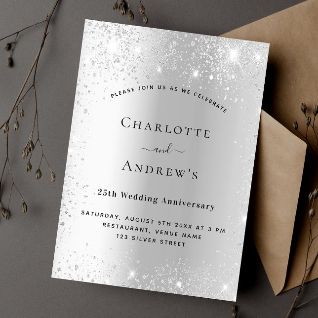 Invitation 25e anniversaire du mariage étincelles d'argent (Créateur téléchargé)