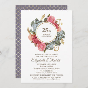 Invitation 25e anniversaire du Mariage Fête Vintage Florale