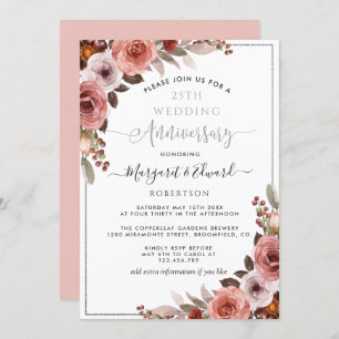 Invitation 25e anniversaire du Mariage, florale Silver Blush