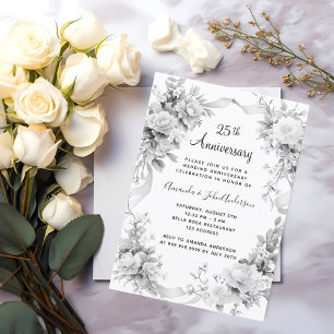 Invitation 25e anniversaire du mariage floraux d'argent