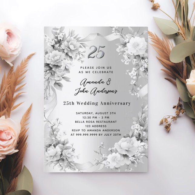 Invitation 25e anniversaire du mariage floraux d'argent (Créateur téléchargé)