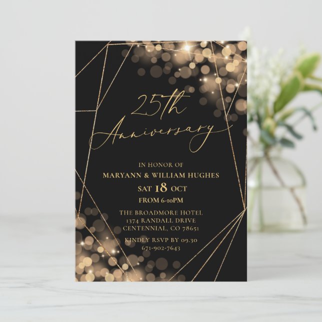Invitation 25e anniversaire du Mariage Gold & Black (Debout devant)