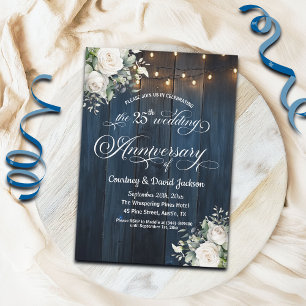Invitation 25e anniversaire du Mariage Lumières à cordes bleu