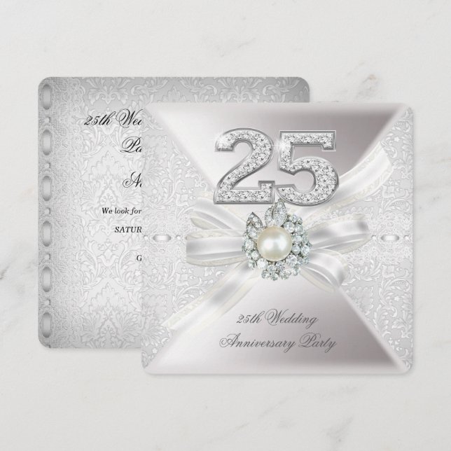 Invitation 25e anniversaire du Mariage Pearl Silver (Devant / Derrière)