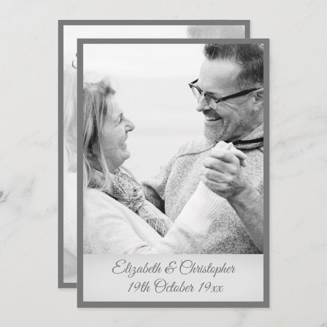 Invitation 25e anniversaire du Mariage Photo argent noir blan (Devant / Derrière)