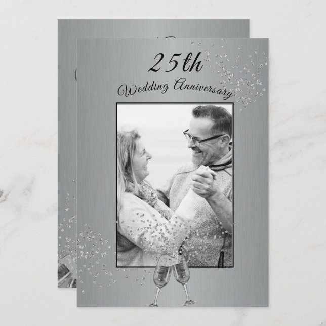 Invitation 25e anniversaire du Mariage Photo Silver (Devant / Derrière)
