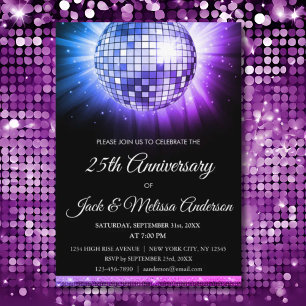 Invitation 25e anniversaire du Mariage Purple Disco Ball