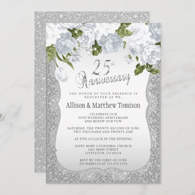 Invitation 25e anniversaire du Silver Glitter | Texte DIY (Devant / Derrière)