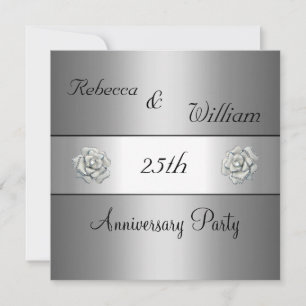 Invitation 25e anniversaire Elegant Silver Rose Party