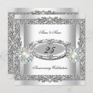 Invitation 25e Anniversaire Elégante perle blanche en argent