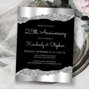 Invitation 25e anniversaire Glam Argent Noir