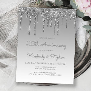 Invitation 25e anniversaire Glitter Drip Argent