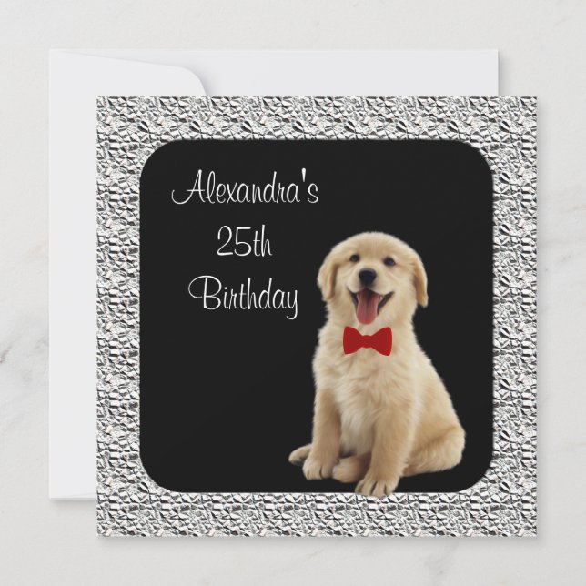 Invitation 25e anniversaire Golden Retriever & Silver Frame (Devant)