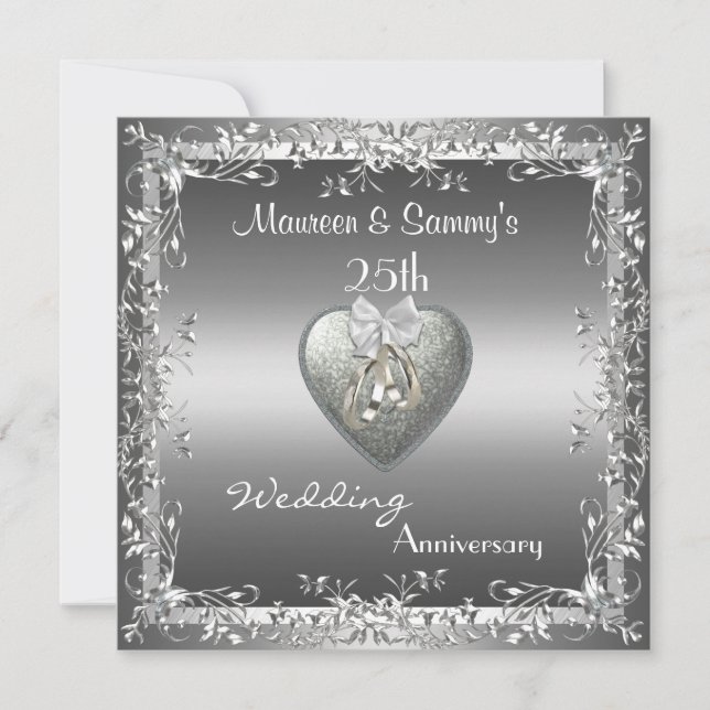 Invitation 25e Anniversaire Mariage Argent Élégant (Devant)