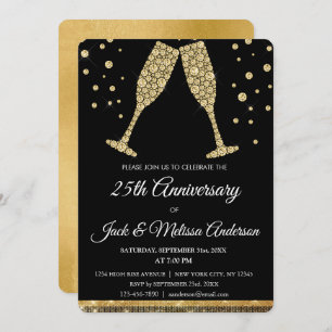 Invitation 25e anniversaire Mariage Champagne Glasses