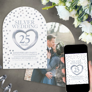 Invitation 25e anniversaire mariage d'argent coeur
